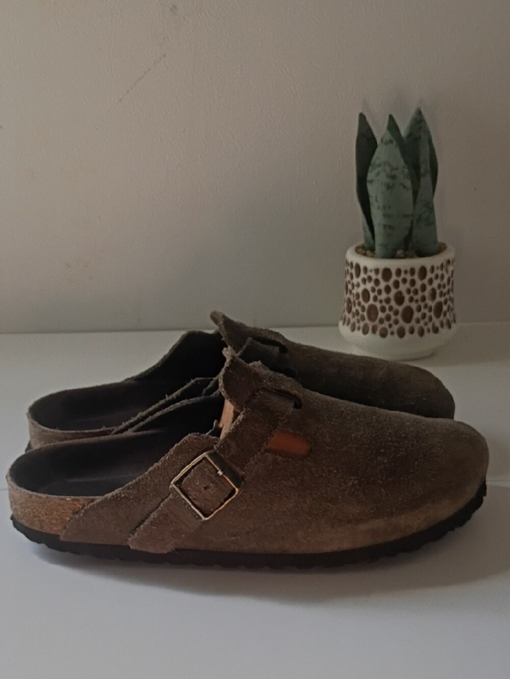 Birkenstock Boston Taupe Suede Clog with Buckle size 39 women's 8-8.5